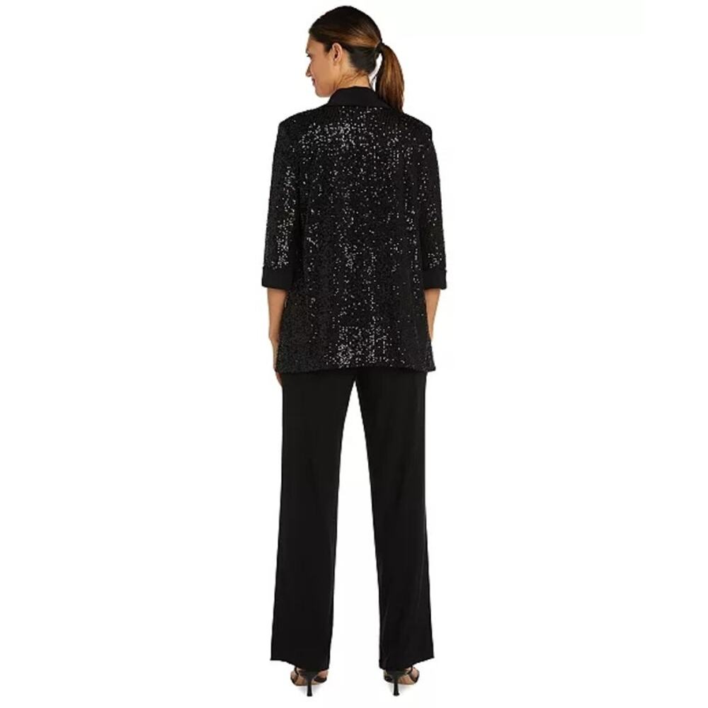 Womens Sequin Pant Suit Sz 10/12 Black Formal Evening Cocktail Party Set R & M - Picture 2 of 11